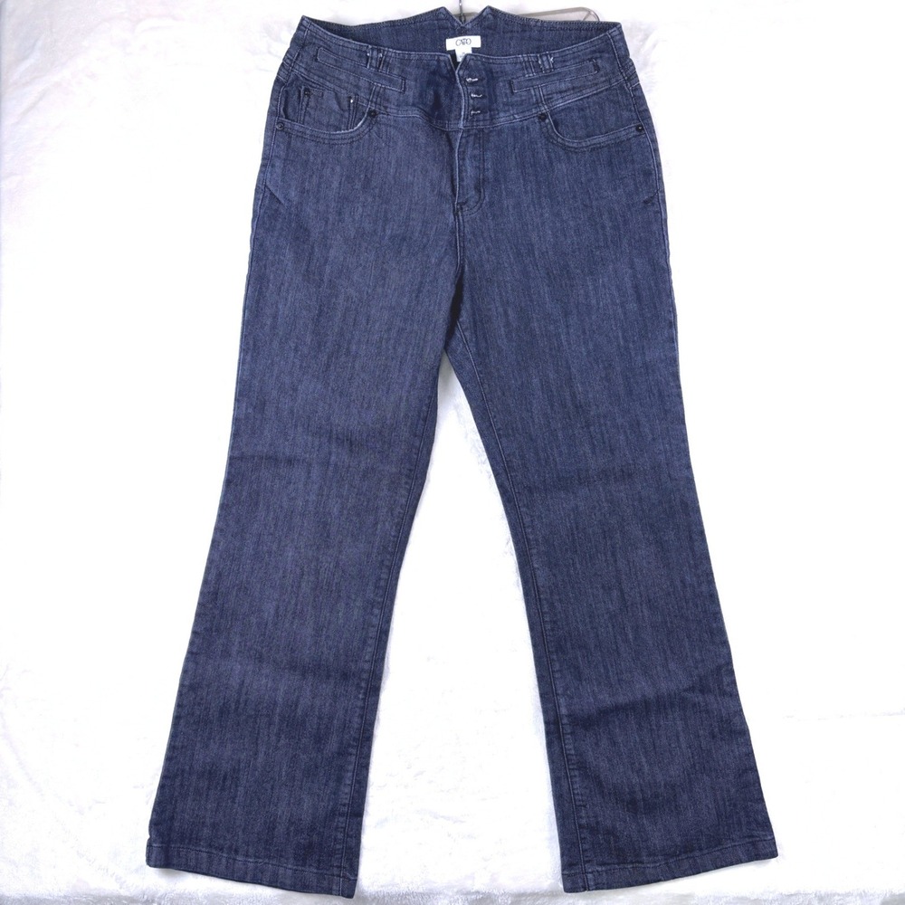 Cato Womens Blue Dark Wash Bootcut Jeans 14 Triple Button Stretch Denim Pants